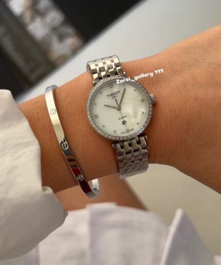 تیسوت زنانه بند فلزی دور نگین