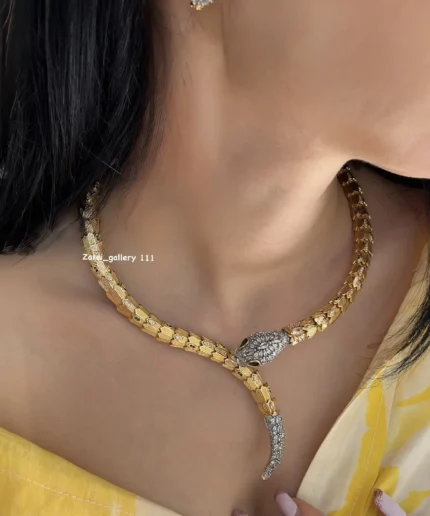 گردنبند و گوشواره طوق پله ای نگین دار بولگاری Bvlgari 🇮🇹